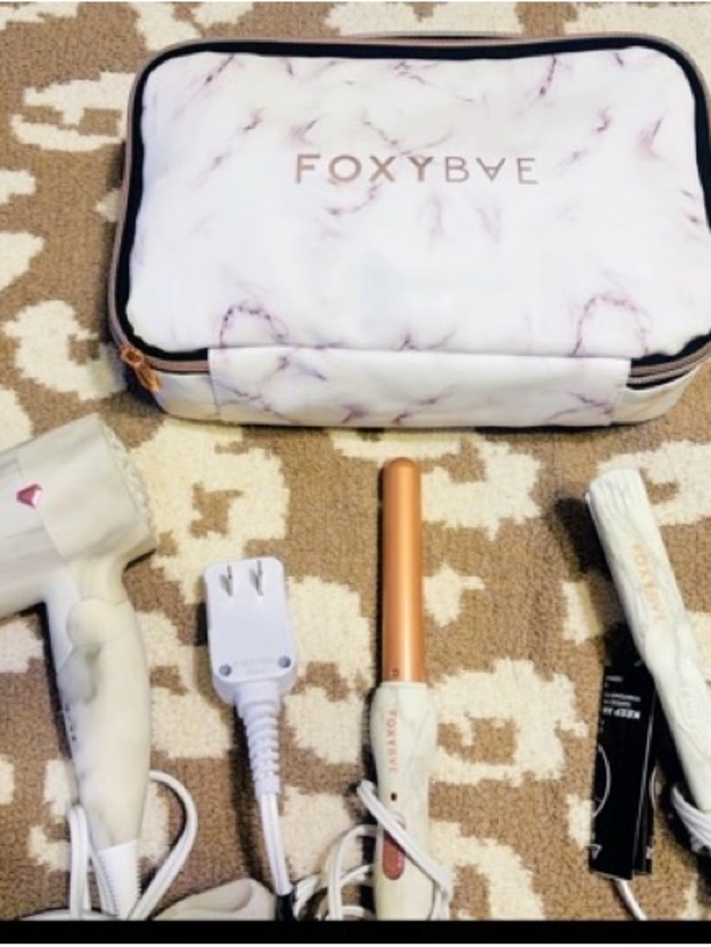 FoxyBae Women’s 3‑Piece Hair Tool Set in White and Rose Gold